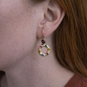 Éclat Gold Tone Drop with Swarovski Crystals Multicolor Hoop Earrings